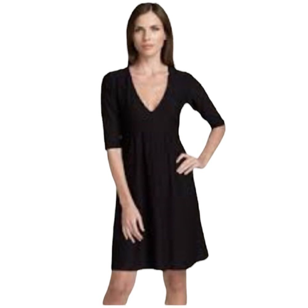 Eileen Fisher Minimalist Black V-Neck Effortless Normcore Style Cocktail Dress S